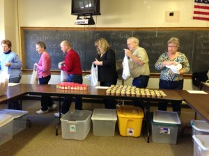 Volunteers packing the bags at Sawdon.